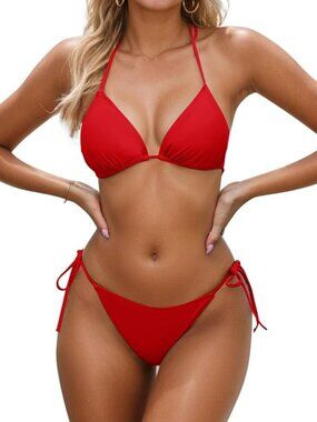 ❤️👙 Zuvebamyo Triangle String Bikini Set Red XS NWT